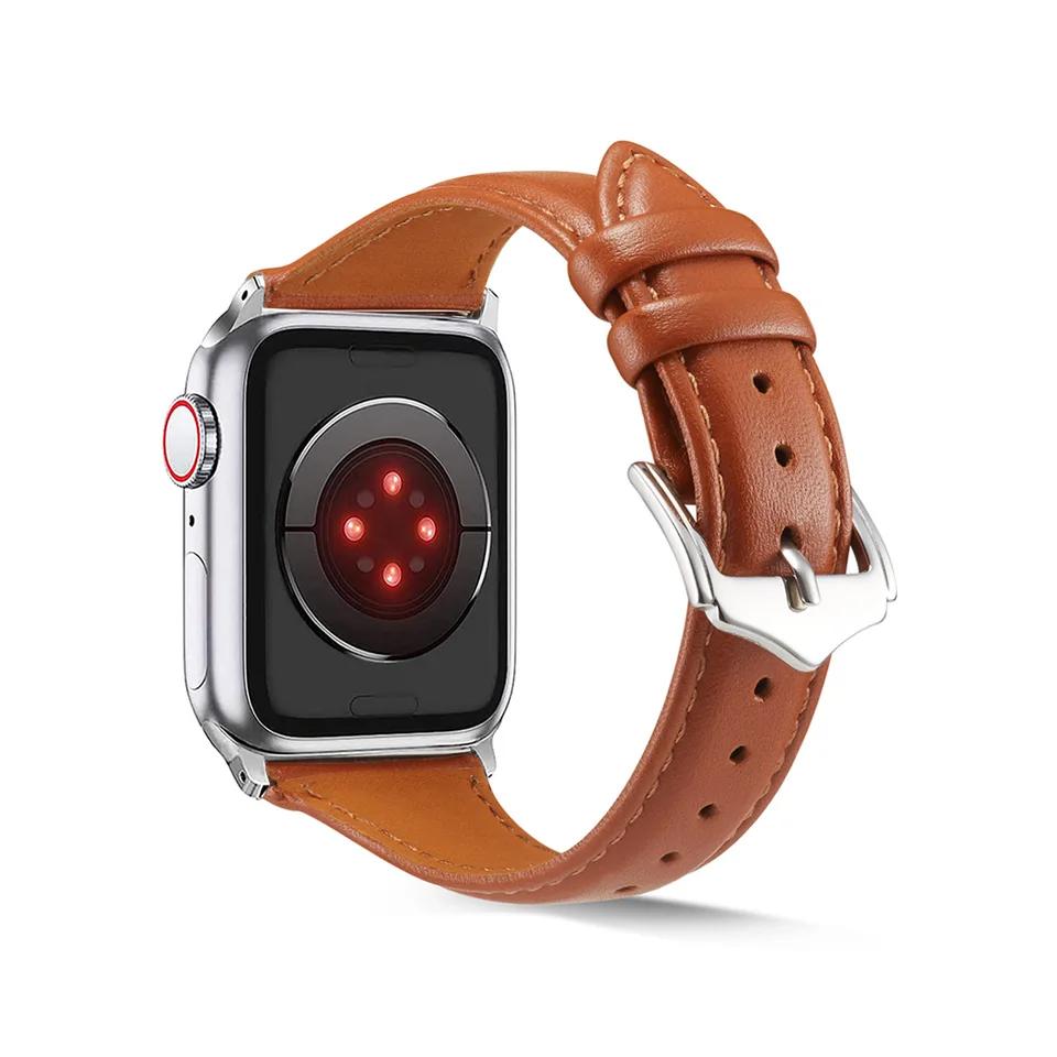Schlankes dünnes echtes Lederarmband für Apple Watch Serie Kleine Dornschließe Universelles Uhrenarmband