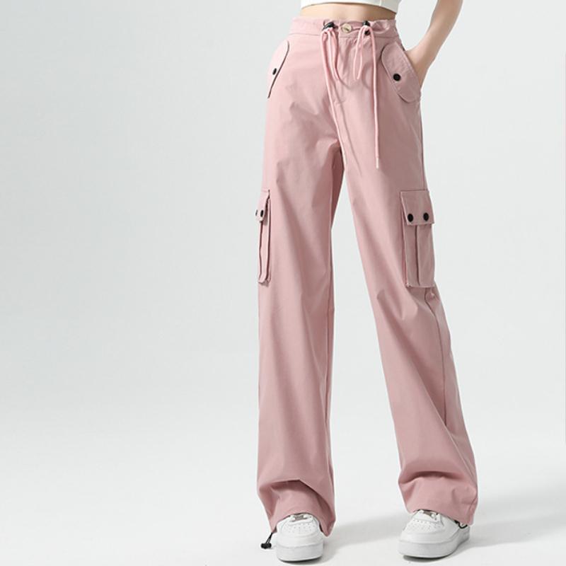Quick-drying Work Pants for Women In Spring and Summer New Small Tying Pants High Waist Wide-leg American Casual Sports Pants