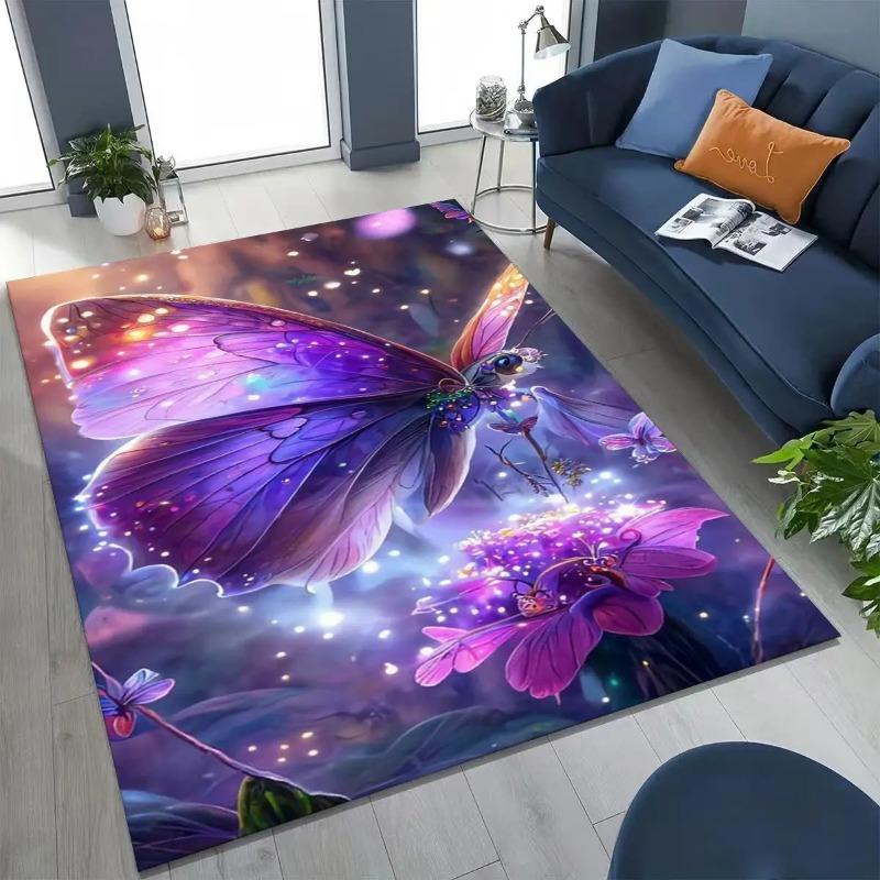 Coloful Dream Butterfly Flower Cartoon Rug for Bedroom Living Room Sofa Home Doormat Decor,Large Kids Play Non-slip Floor Mat
