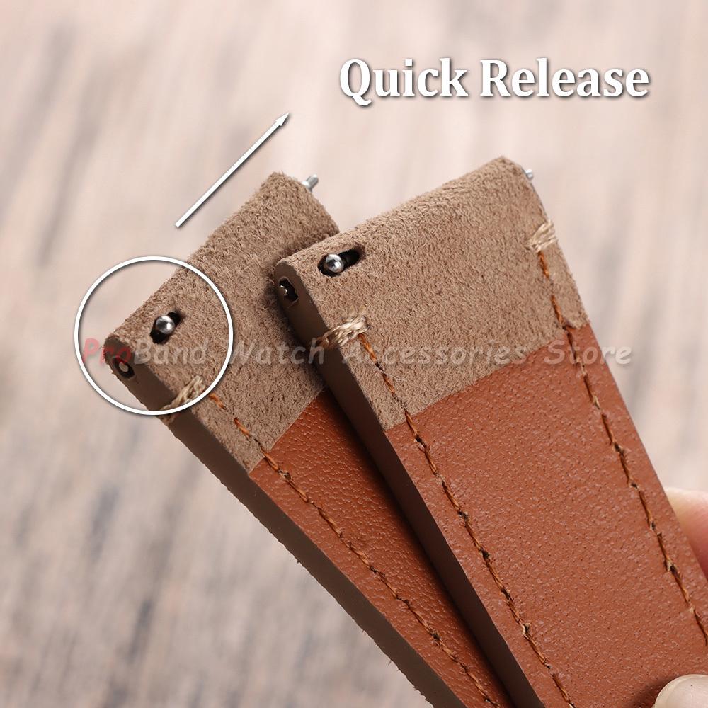 Vintage Wildleder Lederarmband 20mm 22mm Schnellverschluss Uhrenarmband für Omega für Seiko für Cartier für Tissot Goldene Schnalle Armband
