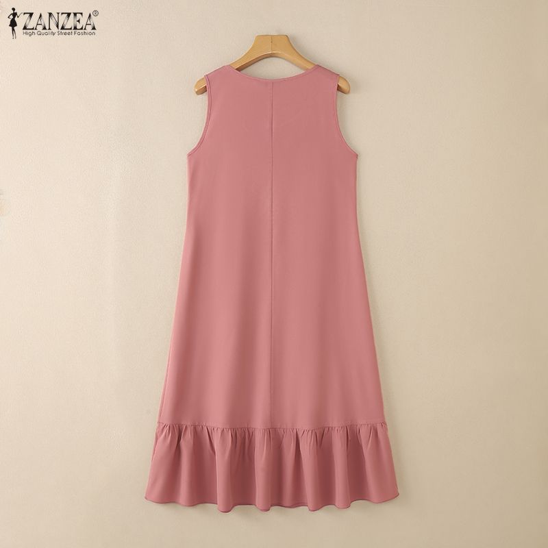 ZANZEA Women Casual Round Neck Summer Sleeveless Dress
