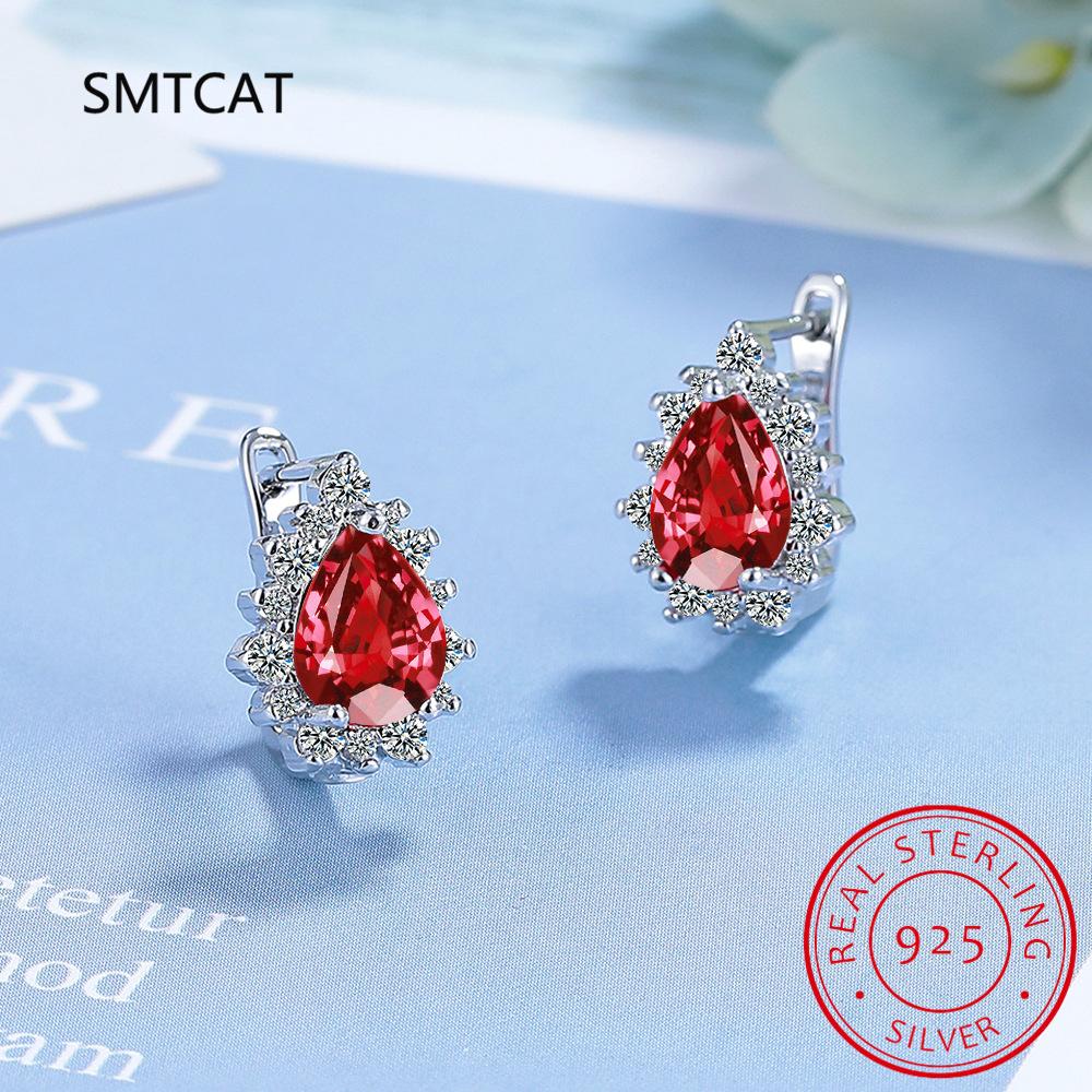 Pear Genuine Natural Blue Topaz 925 Sterling Silver Water Drop Hoop Earrings for Women Fashion Statement Gemstone Jewelry