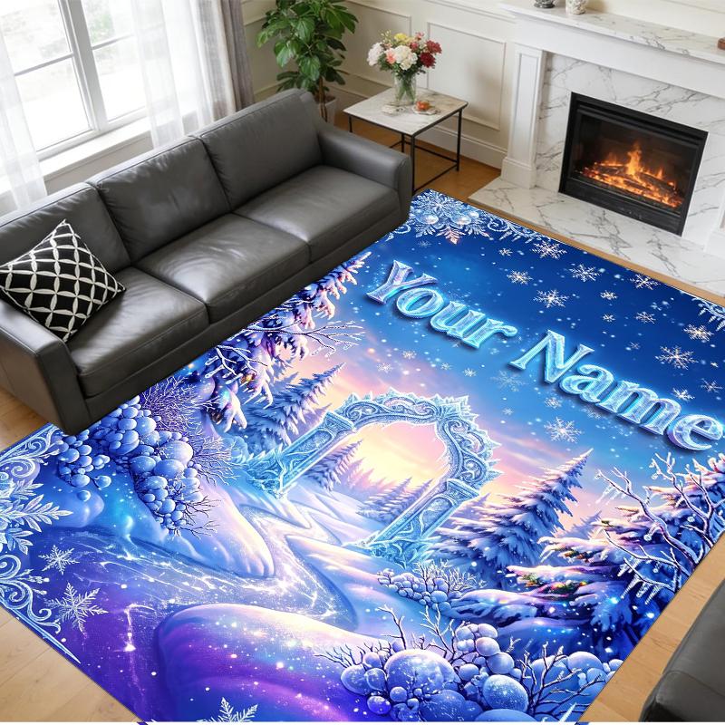 Christmas Custom Name Printed Square Area Rug Soft Non Slip Floor Carpet For Bedroom Holiday Gift