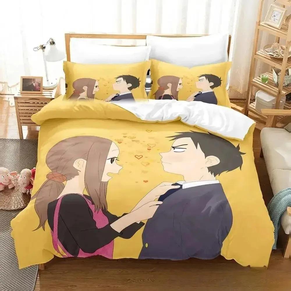 Teasing Master Takagi-san Bedding Set Single Twin Full Queen King Size Bed Set Adult Kid Bedroom Duvet Cover Sets 3D Anime Bed