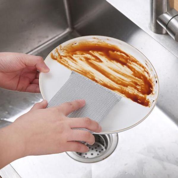4/8/12/24PCS Double Sided Wire Dishwashing Sponge Thickened Silver Wire Cleaning Rags Pan Pot Dish Wash Scouring Cloth Kitchen Dish Cloth