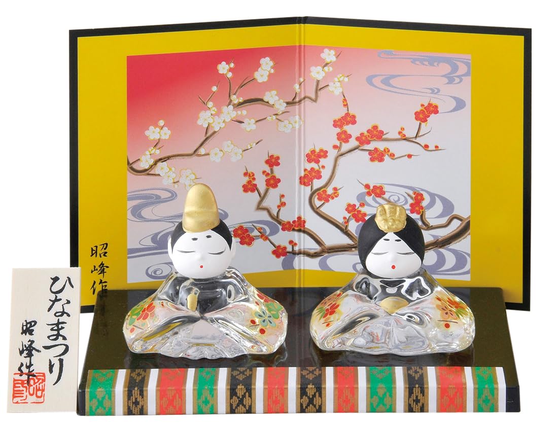 Hina Painted Flat Emperor and Empress for Hinamatsuri Peach Interior Dolls, Glass, Seated, Display, Set, Compact, (Girls Festival), Festival,