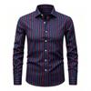 Men's Long Sleeved Shirt, Simple Men's Vertical Stripe Printed Long Sleeved Shirt, Vertical Line Lapel Shirt, European and Ameri