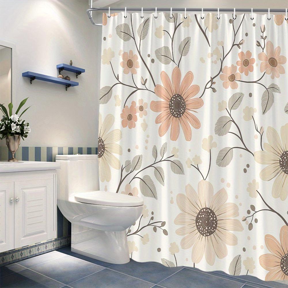Blumen-Duschvorhang - Pfirsichfarbene & Beige Blumen, Cremefarbener Hintergrund, Minimalistisches Polyester, Waschmaschinenfest, Ganzjahres-Badezimmer