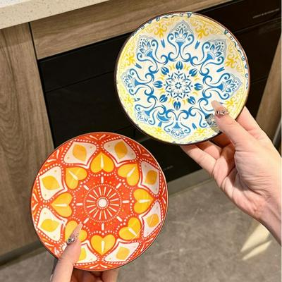 Ceramiczne Boho Ceramiczne Talerze Okrągłe Talerz na Stek Obiad Talerz na Makaron Akcesoria Kuchenne Domowy Talerz na Sałatkę Zastawa Stołowa Dekoracyjne 2025