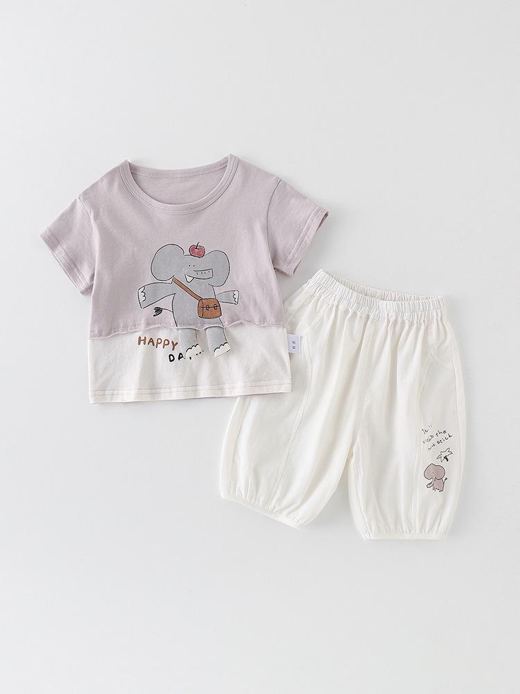 Baby Jungen Cartoon Elefant T-Shirt & Shorts Baumwoll Set, Leicht & Lässig