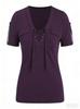 Women S Casual Short Sleeve V Neck Lace Up Solid Color T Shirt