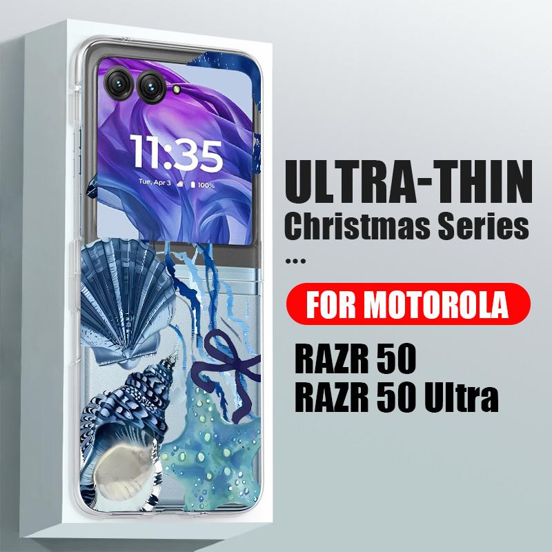Cute Whale Pattern Transparent Case For Motorola Razr 60 50 40 Ultra Razr60 Razr50 Razr40 Shockproof Folding Hard PC Phone Cover