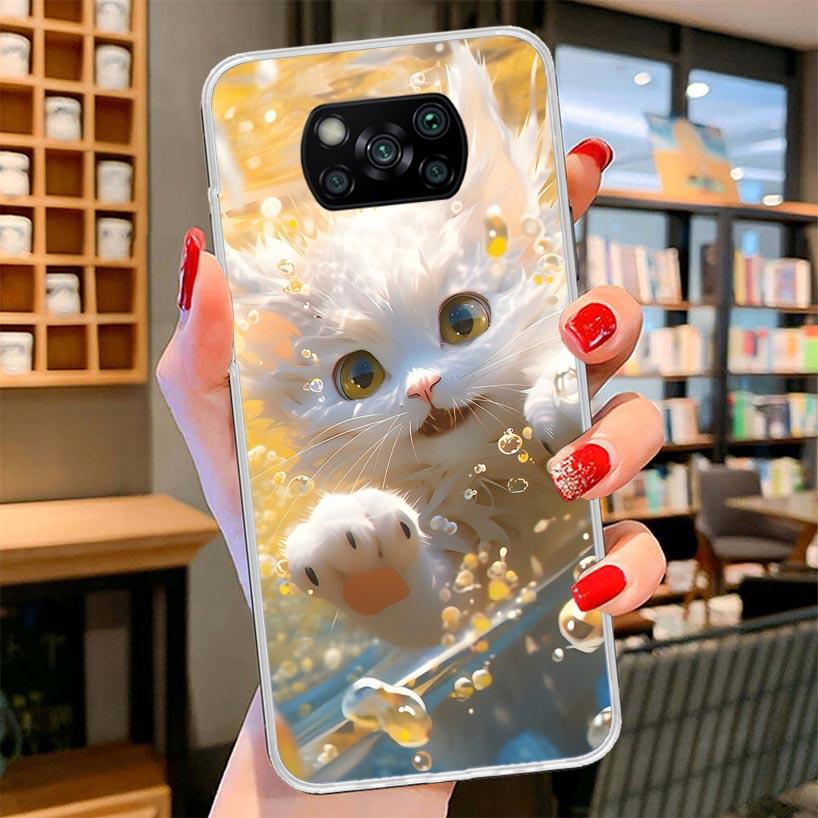 Cartoon Cute Cat Fish Aesthetic Cover Phone Case For Xiaomi Poco F7 Ultra X7 X6 X5 Pro M7 Redmi 15C 15 13C 13 12C 12 10C 10 9A 9
