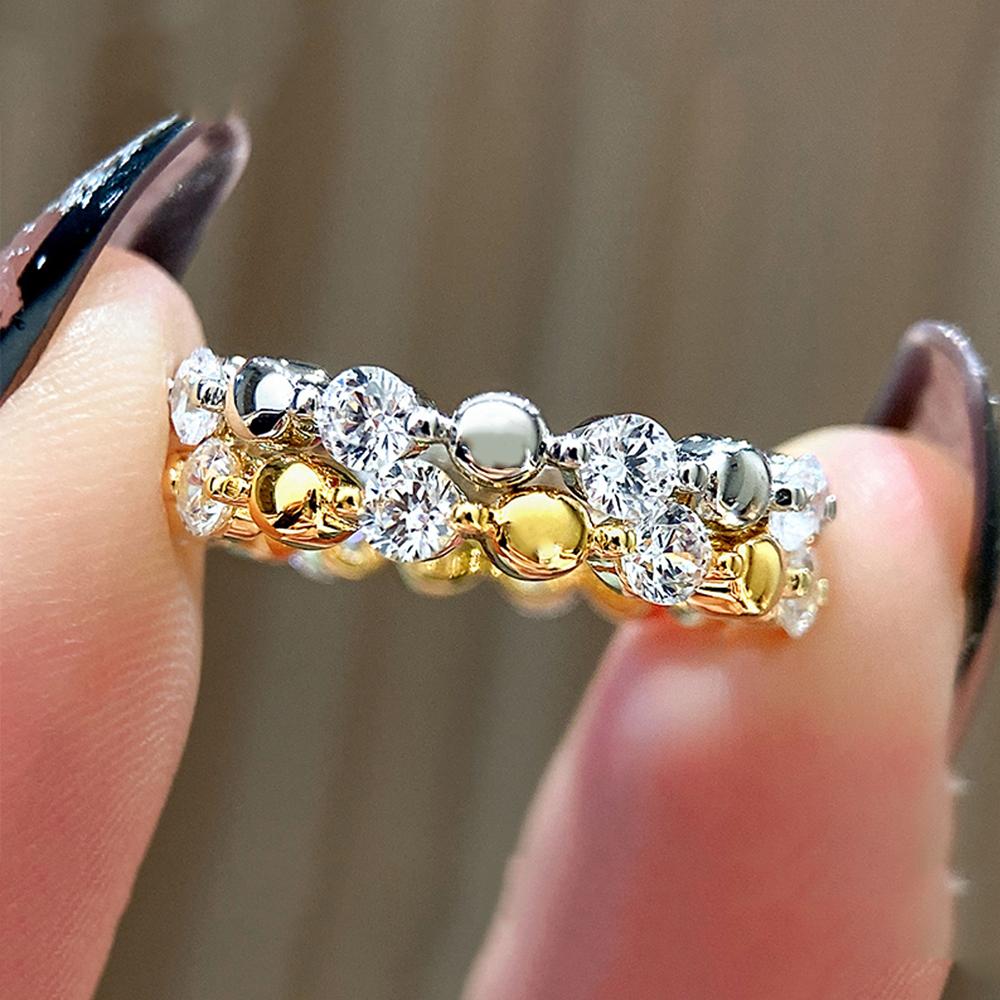 3mm Full Moissanite Row Ring for Women Copper18K Gold Plated Stackable Ring Engagement Wedding Bands Jewelry Gift