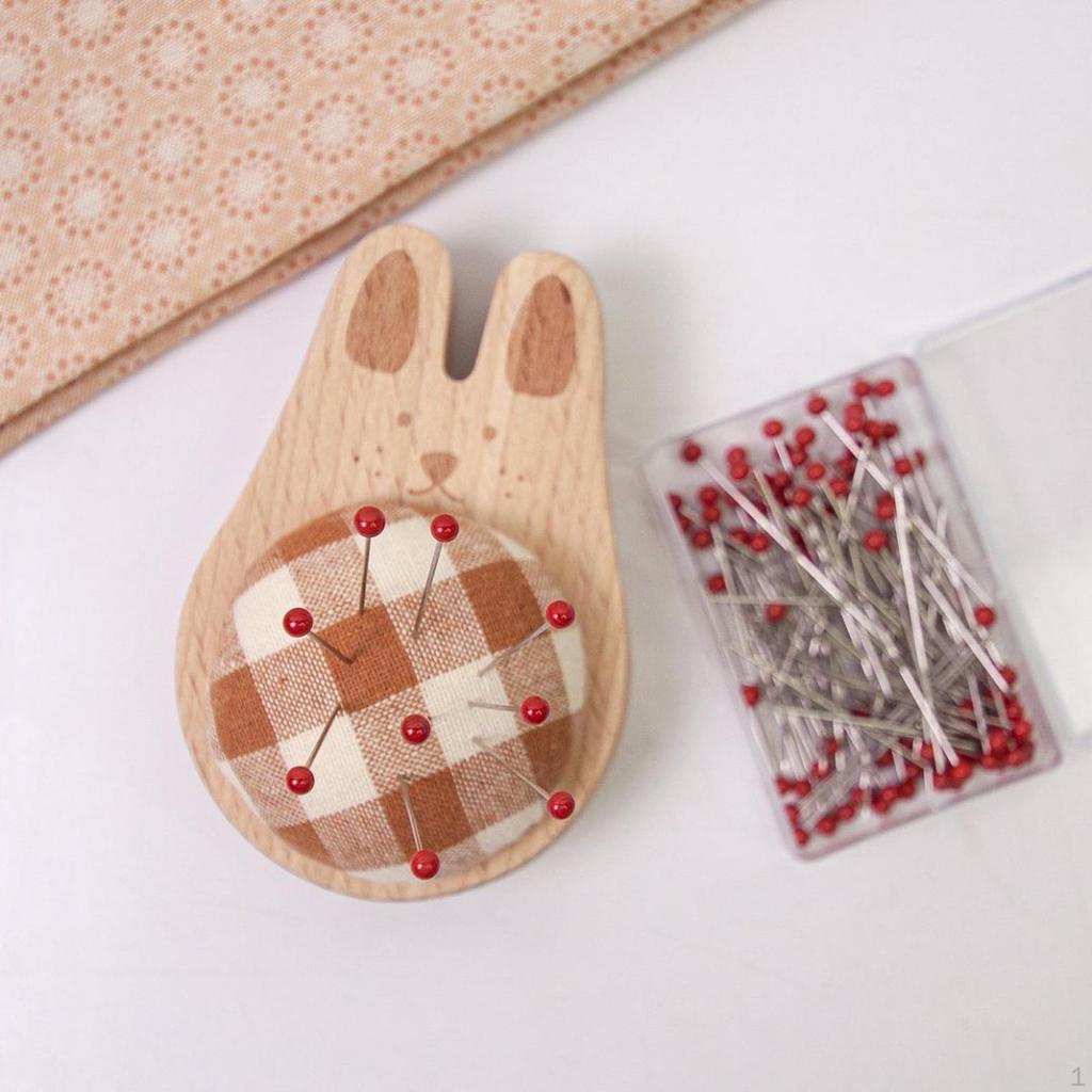 Cute Pin Cushion with Pins Ball Head Sewing Set DIY Craft Accessories Small Wooden Base