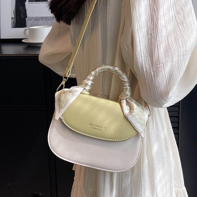 Women Crossbody Bag Scarves Decor Contrast Color Flap Female Small Handbag Korean Fashion Trend Ladies Shoulder Bag  New