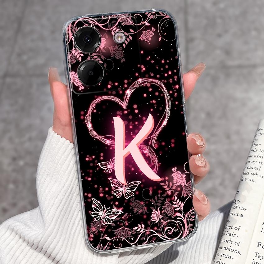 Clear Back Cover For Xiaomi Poco M7 M8 M6 M4 F5 Pro M5 F4 F3 Civi 1S M6 Plus Fashion Soft TPU Silicone Phone Case For Xiaomi Cute Letter Bumper Casing