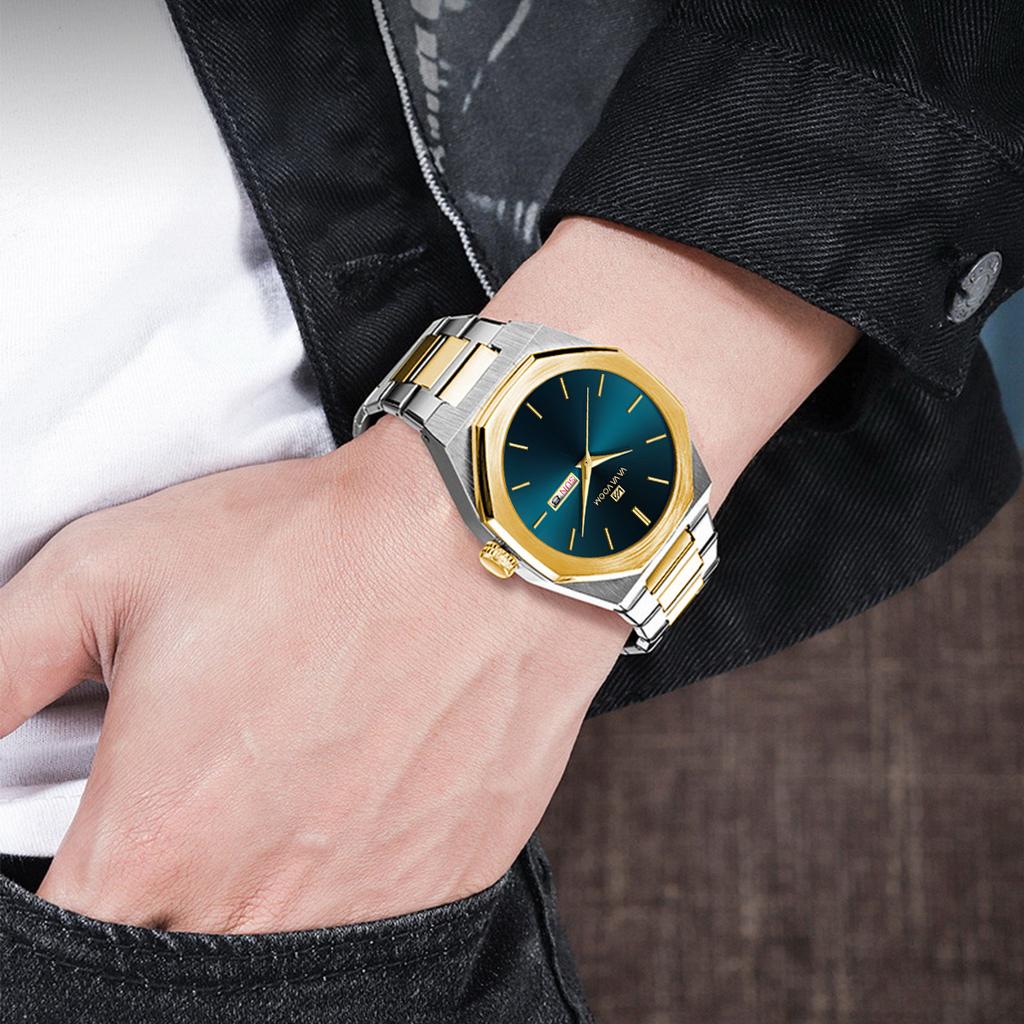 Reloj Hombre Men Business Watch Black Stainless Steel Fashion Week Quartz Movement 42mm 3Bar Waterproof Clock Men Sports Watches
