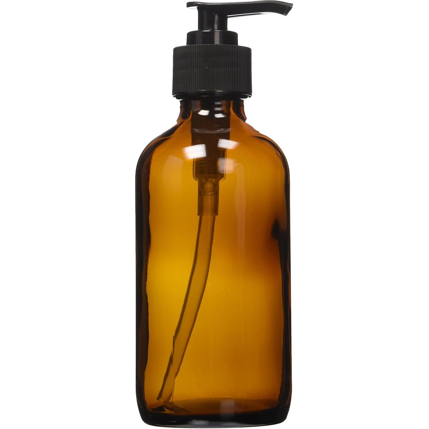 NaRaMax 8 oz Amber Glass Lotion / Soap Dispenser with Black Pump