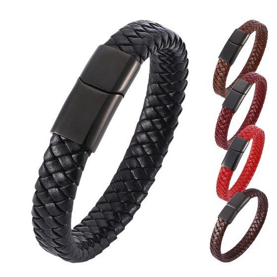 Men's Retro Genuine Leather Bracelet with Magnetic Buckle
