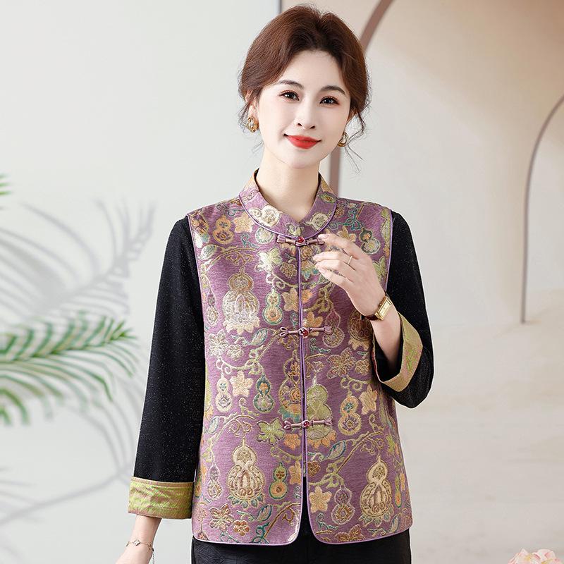 

Retro Chinese Stand Collar Vest for Mid-aged & Elderly Women - Large Size, Spring/Autumn Style 3XL (suggested weight 120-135 jin) фиолетовый