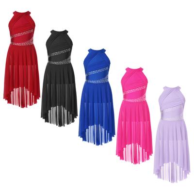 Enfants filles lyrique moderne robe de danse contemporaine froncé haut-bas Tulle justaucorps Ballet gymnastique patinage artistique Dancewear