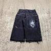Shorts in Denim Hip Hop Y2K Uomo Vintage Stampa Teschio Vestibilità Larga Cotone Elasticizzato Streetwear