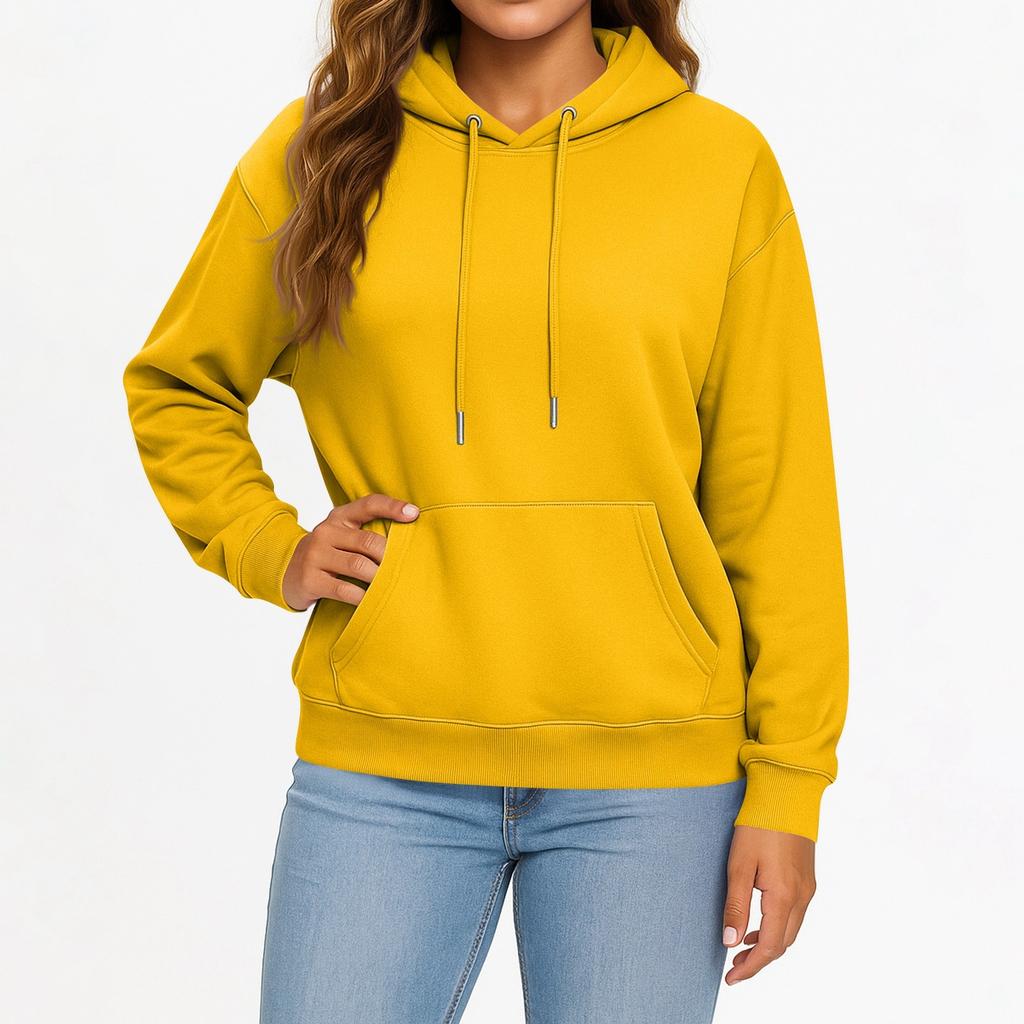 Women's And Men's Fashion Solid Color Long Sleeved Hooded Pullover With Pockets Casual Adult Sweatshirt Top