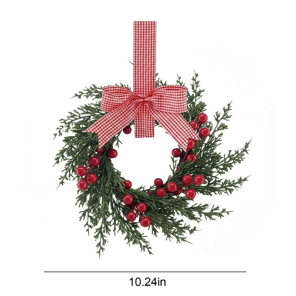 10 Zoll Mini-Weihnachtskranz mit Schleifen Kleine Rattankranz-Weihnachts-Küchenschrank-Girlanden für Fensterwand-Haustür-Dekoration