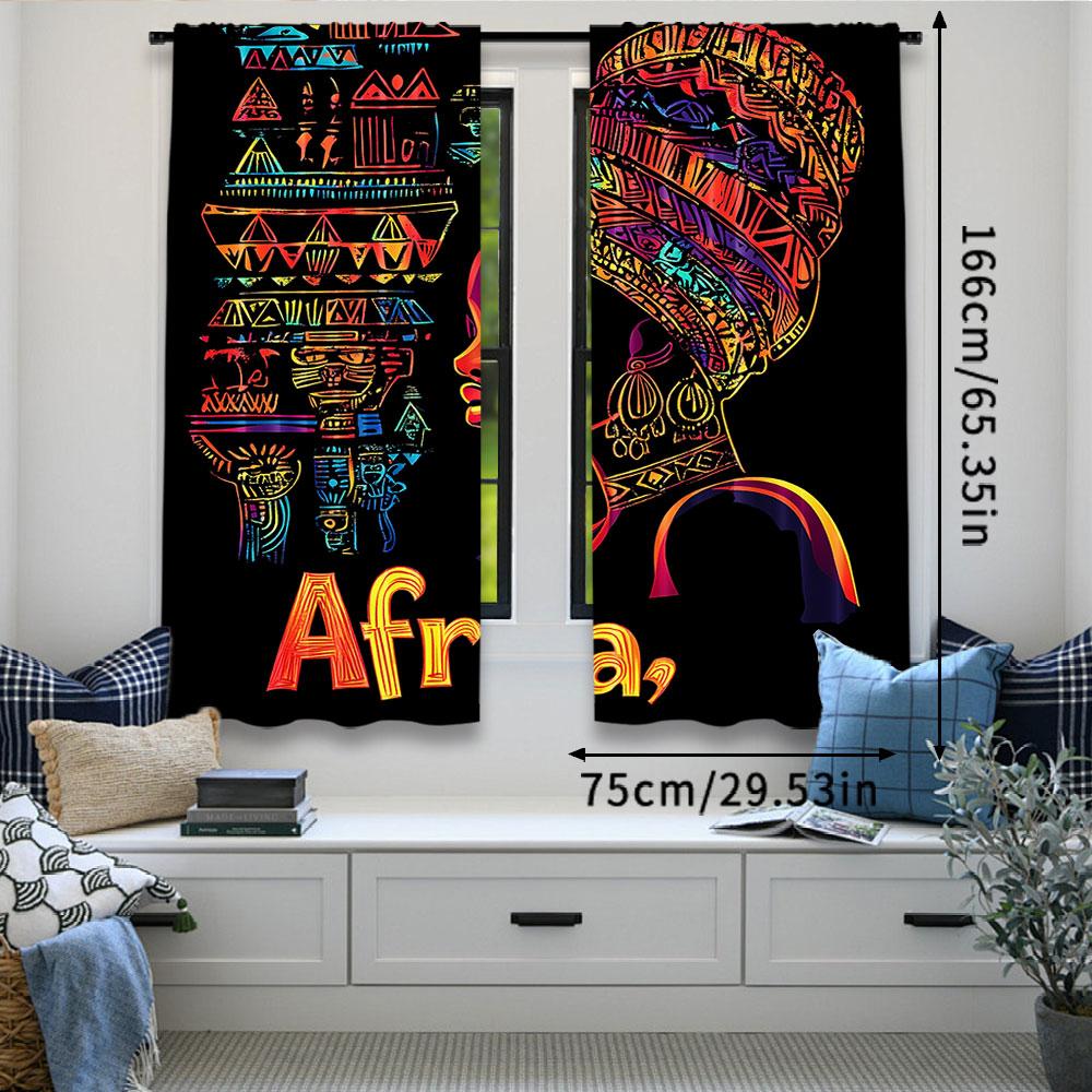 2Pcs Black African Curtain Mysterious African American Woman Curtain Suitable For Living Room Bedroom Kitchen And Bathroom