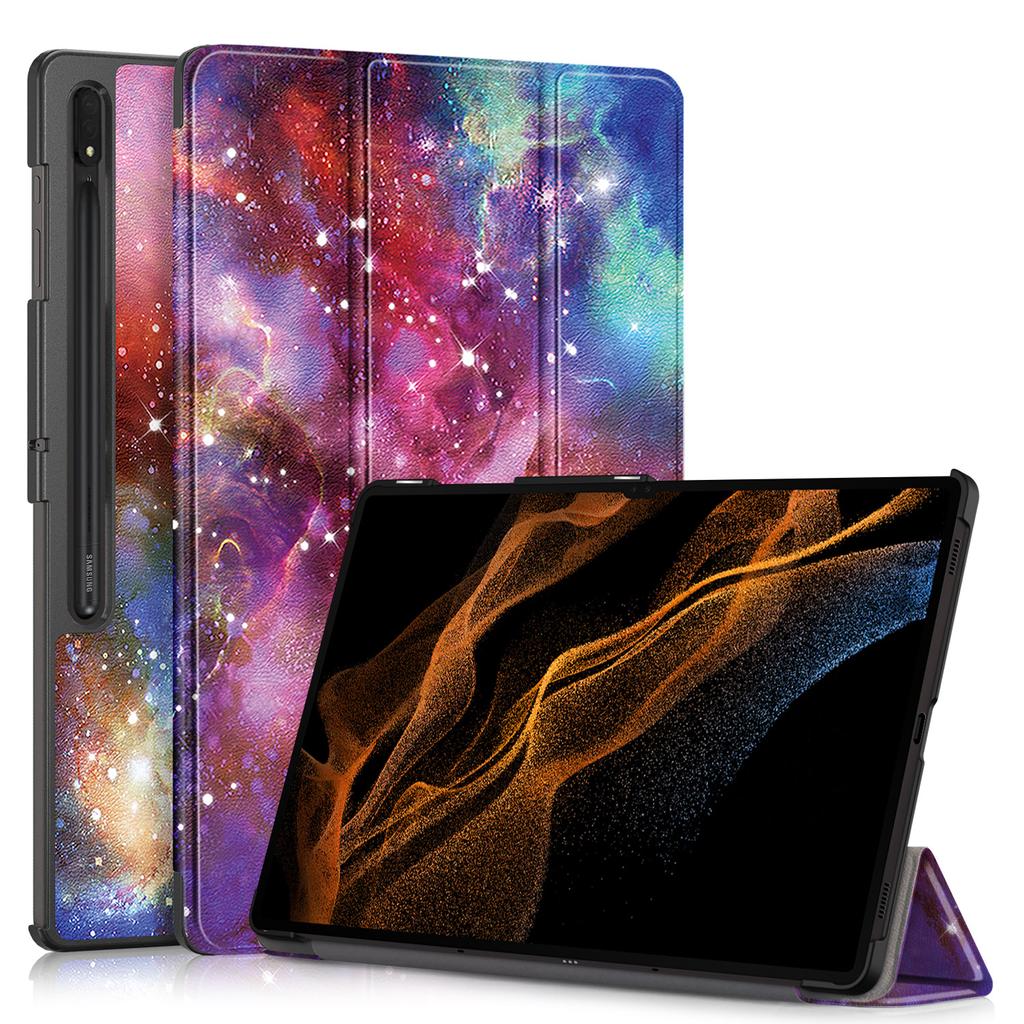 Mágneses TPU bőr toll foglalatú táblagépborító Samsung Galaxy Tab S9 Ultra 14,6 hüvelykes forgó, kihajtható állvány, három összecsukható, vékony, könnyű