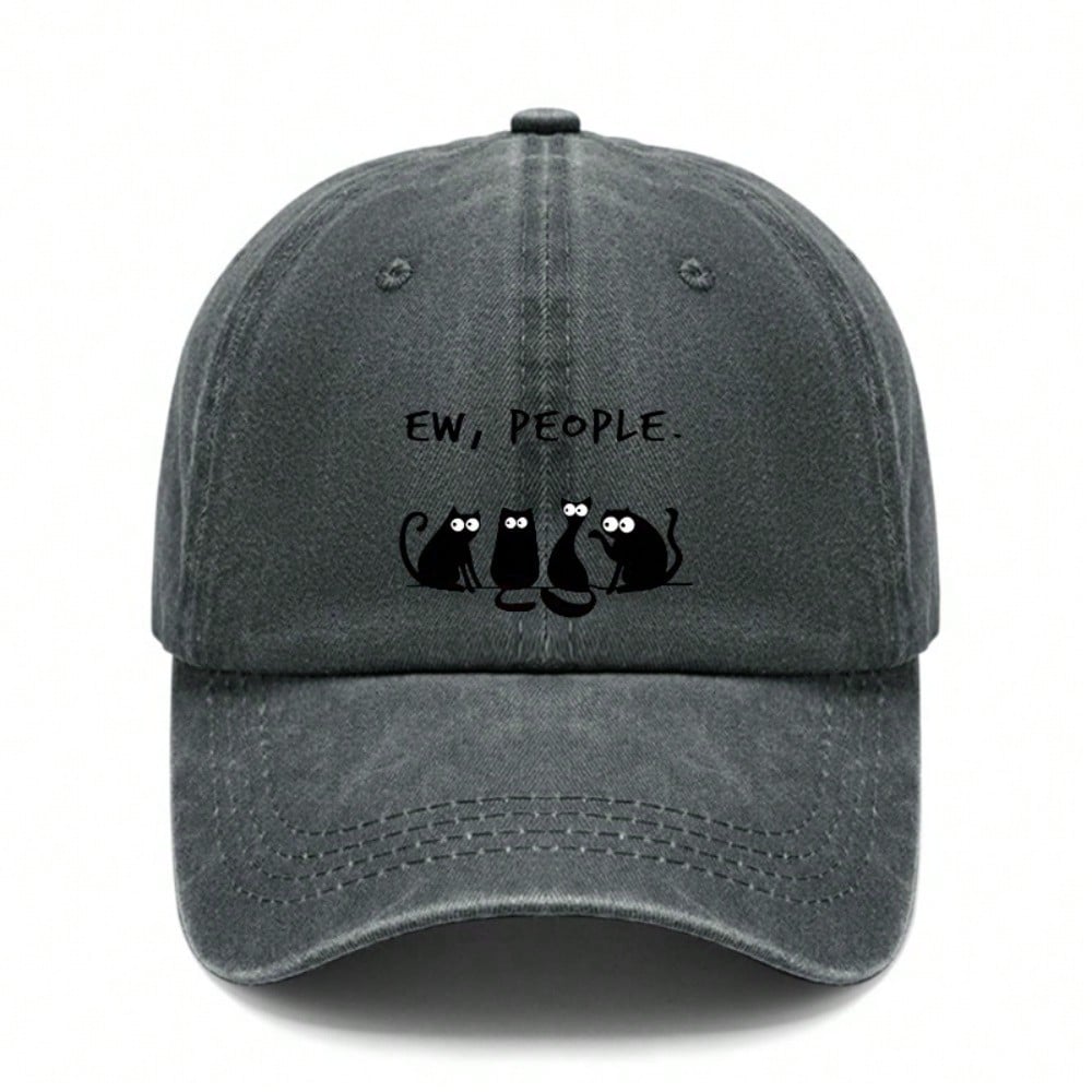[Funny Cat Baseball Cap] Unisex  EW, PEOPLE.  Print Adjustable Polyester Soft Fabric Casual Daily Wear Baseball Hat - Streetwear Hat