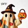 Tiered Tray Halloween Decoration Lighted Vintage Patchwork Ghost, Decor for Home Display, Vintage-inspired Ghost Figurine Rustic Fall with Soft