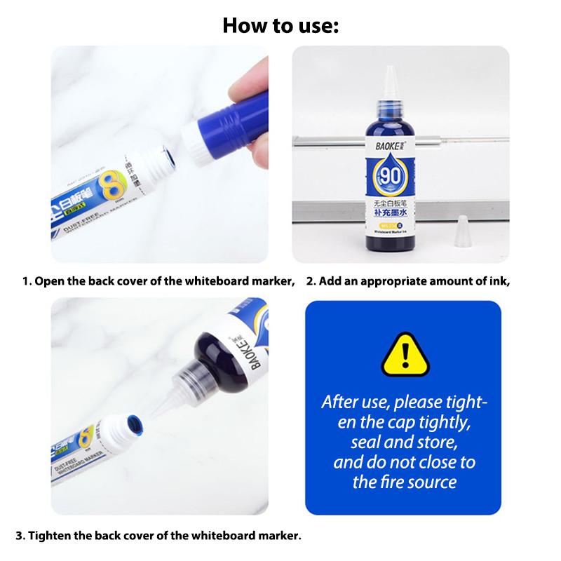 1 Box 90ml Whiteboard-Marker-Tinte Nachfüllflüssigkeiten Rote Blaue Schwarze Farben Kompatibel mit Allen Abwischbaren Whiteboard-Markern