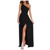 Womens One Shoulder Hollow Out Halter Neck High Waist Slit Maxi Dress Elegant Long Evening Gown