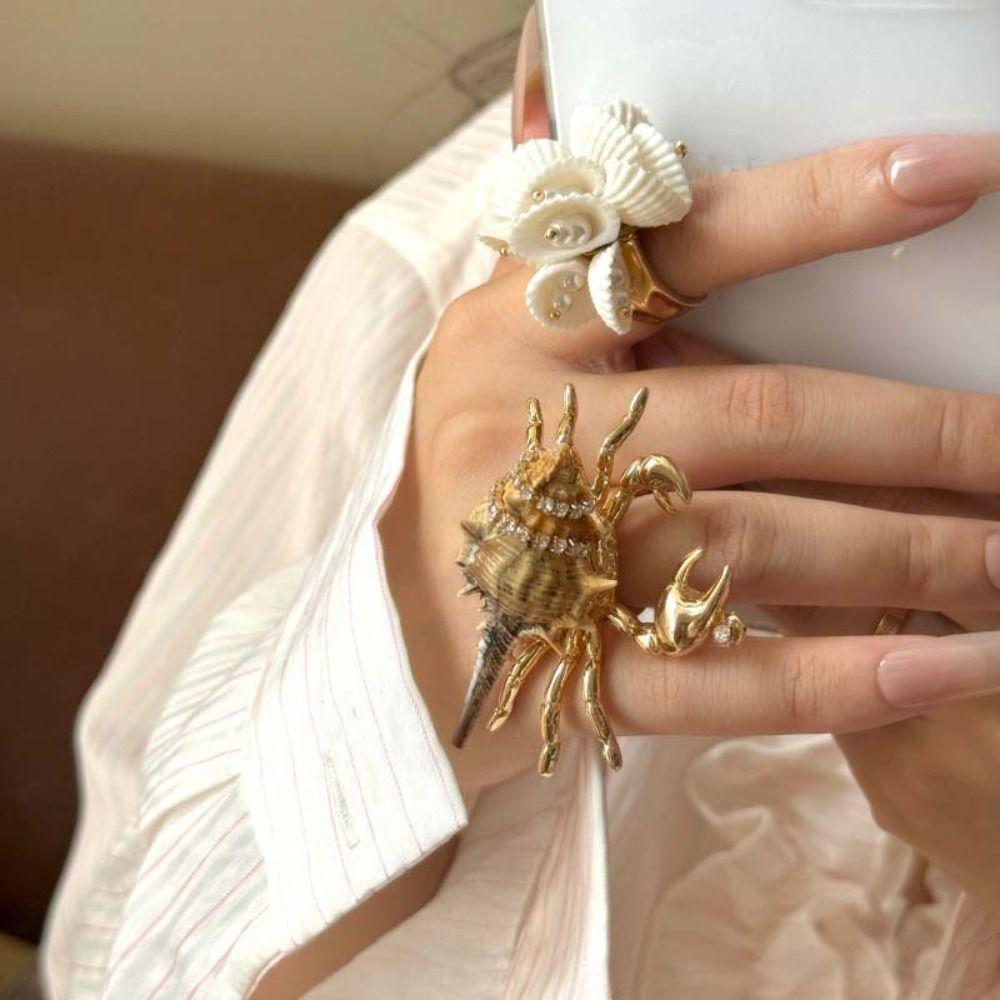 Sparkly Rhinestone Accents Hermit Crab Statement Ring  Beach Vacation Accessory