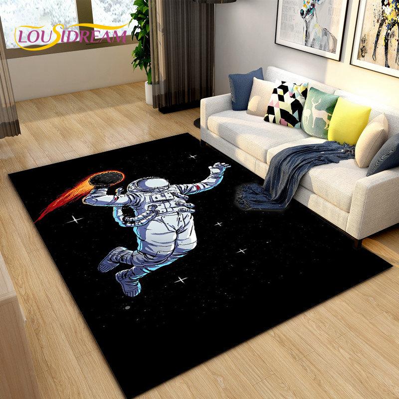 3D Astronaut Space Cartoon Area Rug,Carpet Rug for Living Room Children's Bedroom Sofa Doormat Decoration,Kid Non-slip Floor Mat