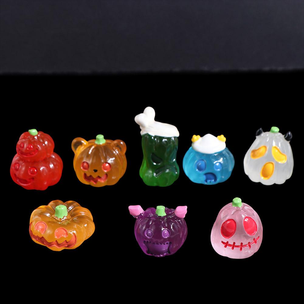 8pcs Micro Landscape Pumpkin Ghost Miniatures Luminous Little Statue  Garden Ornament