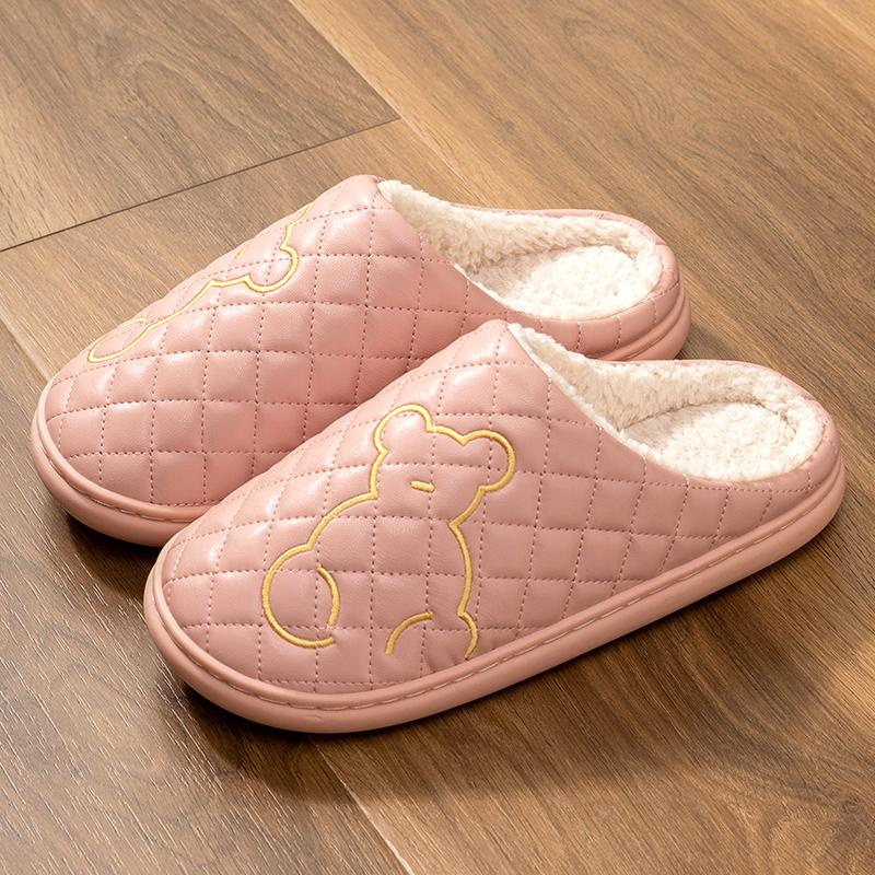 Cotton Slippers Women's Autumn and Winter Waterproof and Non-slip New Indoor Home Warmth Outer Leather Slippers Men's Winter