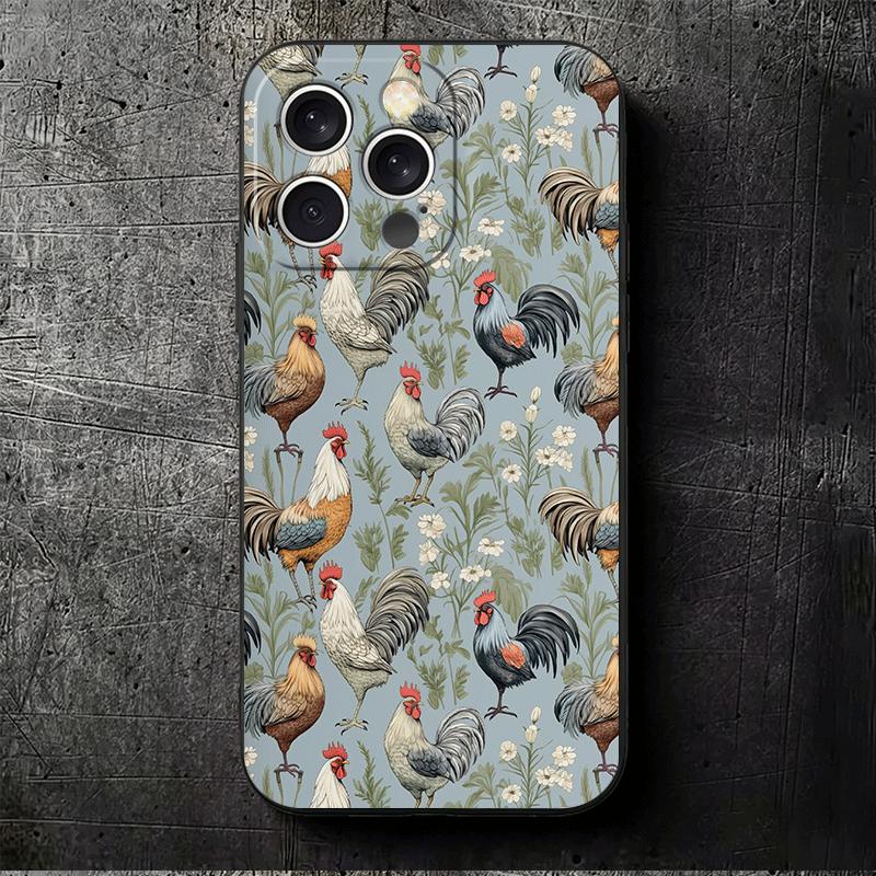Chicken Hen Rooster Soft Phone Case for iPhone 16 16E 17 Air 15 Pro Max 14 Plus 13 Mini 11 12 7 Black Cover Back Shell