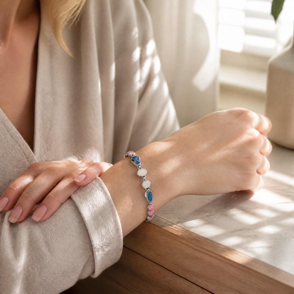 Synthetic Opal Link Bracelet Lab Created Opal Women Jewelry Unique Art Opal Bracelet Daily Jewelry