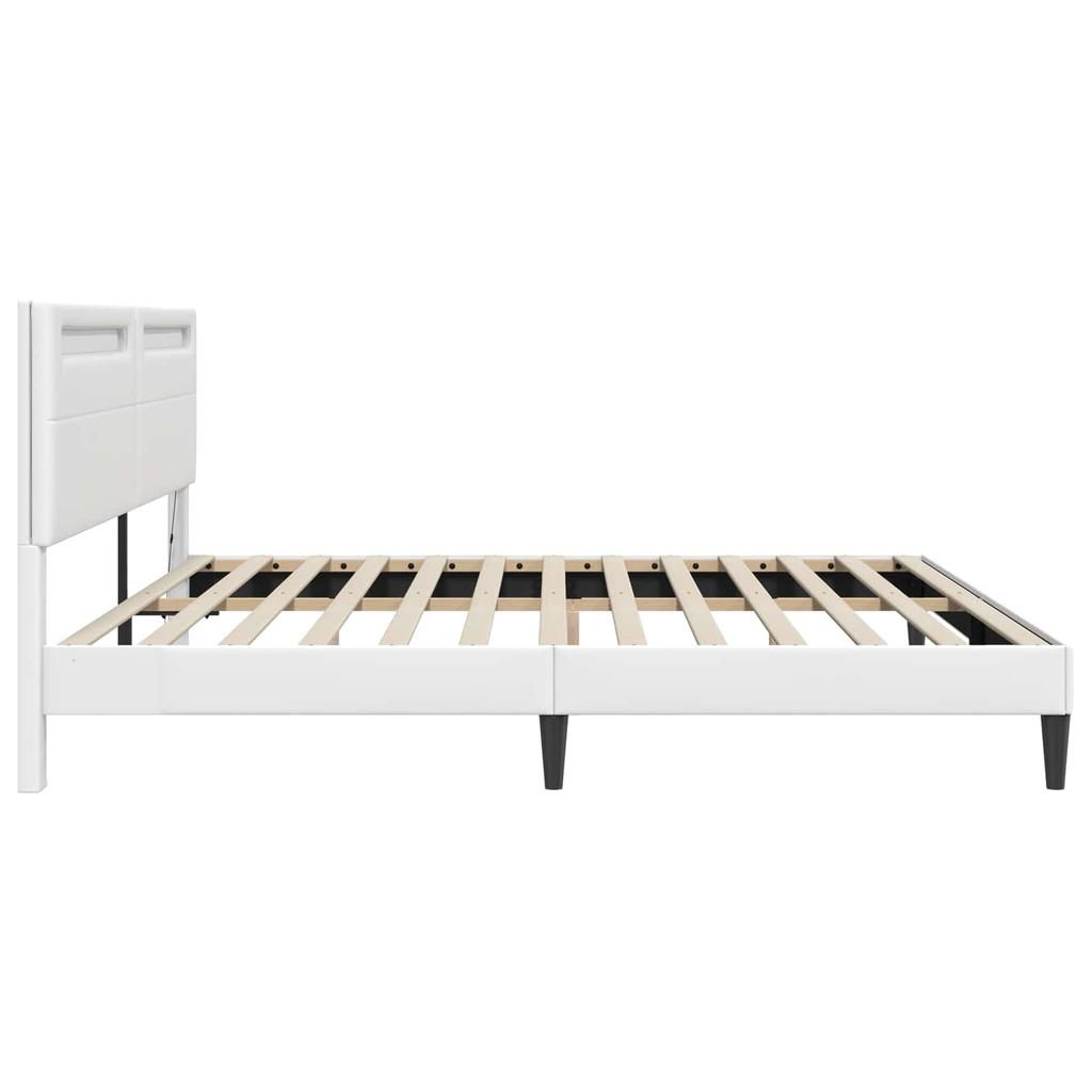 Bed Frame with LED Light Strips White 180 X 200 Cm Faux Leather