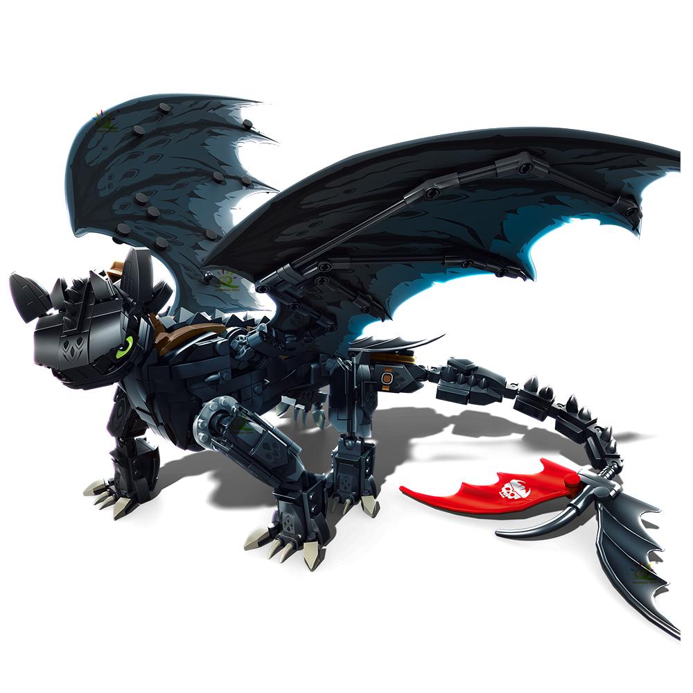 HUIQIBAO 1026PCS MOC Black dragon Monster Building Blocks movie series animals model assembly Bricks Toy set for children gift