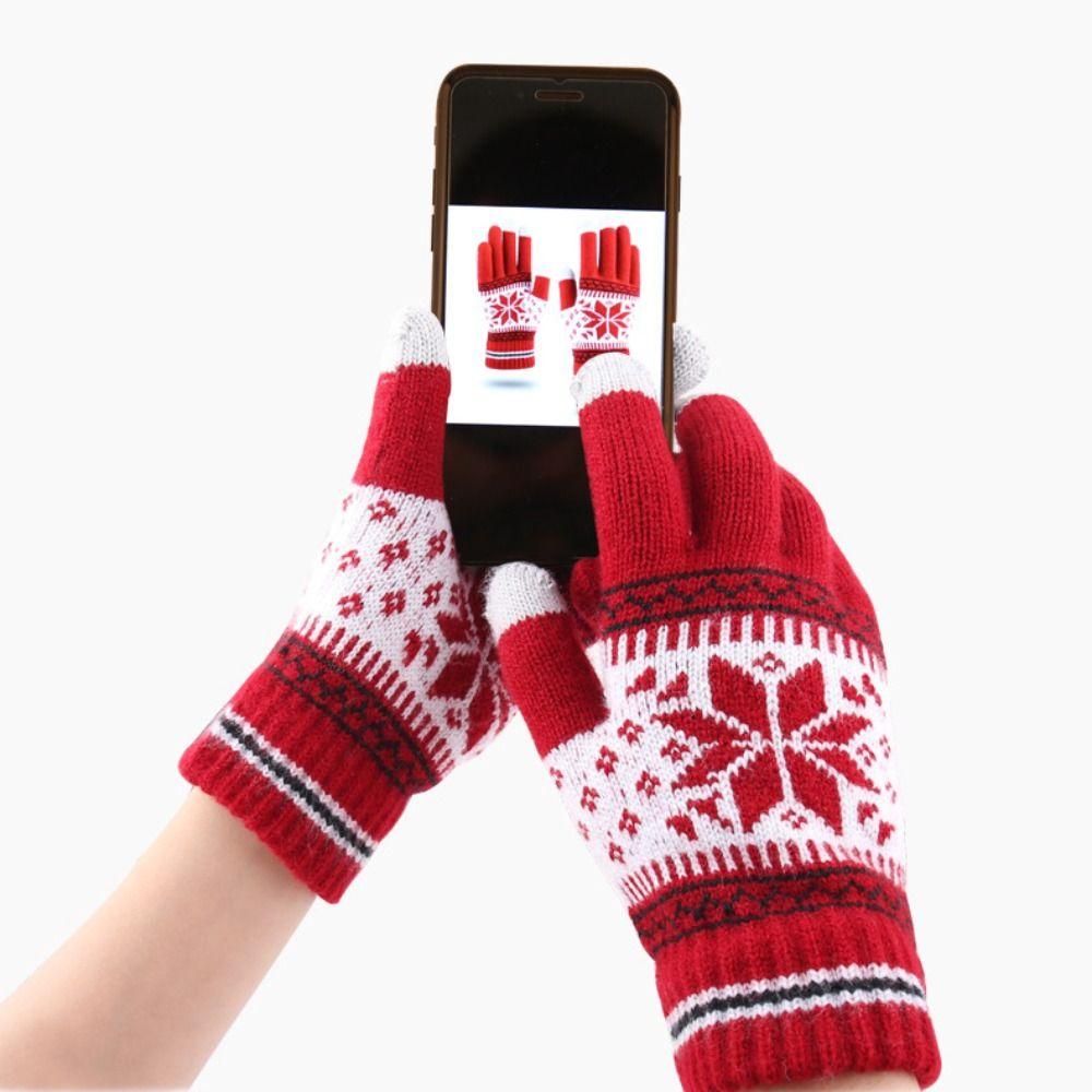Knitted Snowflake Warm Gloves Thickened Skiing Gloves Durable Full Finger Mittens  Winter