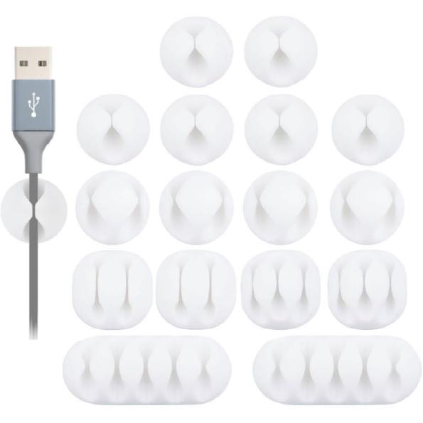OHill Desk Cable Management Cord Organizer, 16 Pack White Self Adhesive Cord Holder Cable Clips, Ideal Cable Organizer Wire Keeper for Desk,