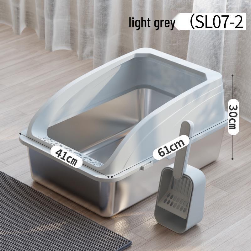 Hot-Selling Oversized Stainless Steel Semi-Enclosed Cat Litter Box 61x41x30CM