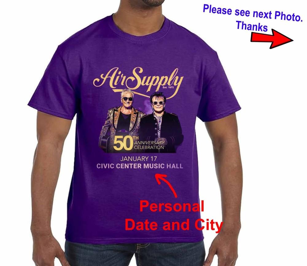 Air-Supply 50th Anniversary Celebration 2025 Unisex Shirt Custom Date and City Unisex T-Shirt S