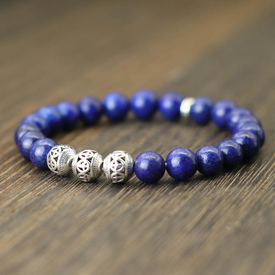 Noter New In Mens Bracelet Classic Peace Sign Beaded Braslet Natural 8mm Lapis Lazuli Lava Stone Braclet Leisure Accessories