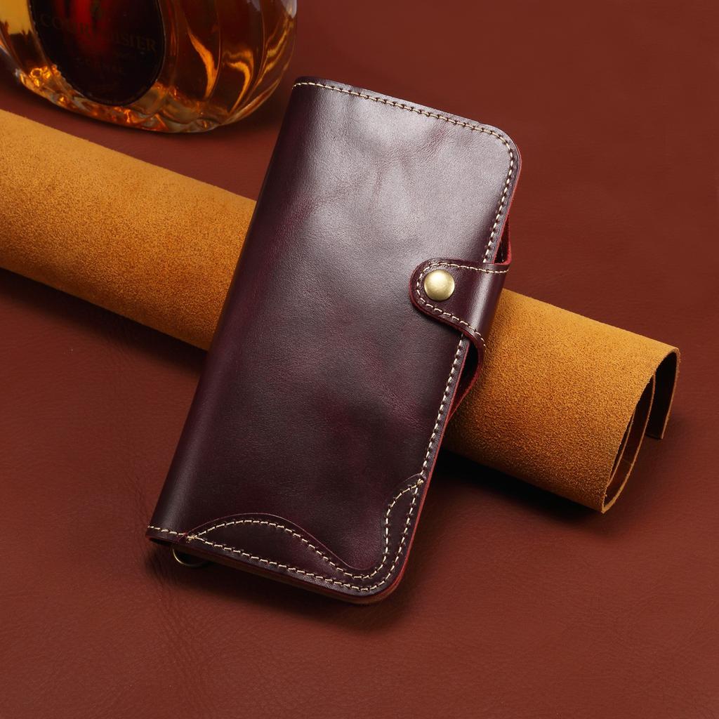 Custodia Denior di Lusso in Pelle Vera con Cera ad Olio per iPhone Air 18 17 16 15 14 13 Pro Max Plus Portafoglio Sottile Copertura a Libro con Cinturino da Polso