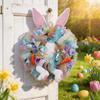 Easter Themed Bunny Door Wreath with Handmade Ribbon and Decorative Rabbit Bottom Design Colorful Hanging Decor